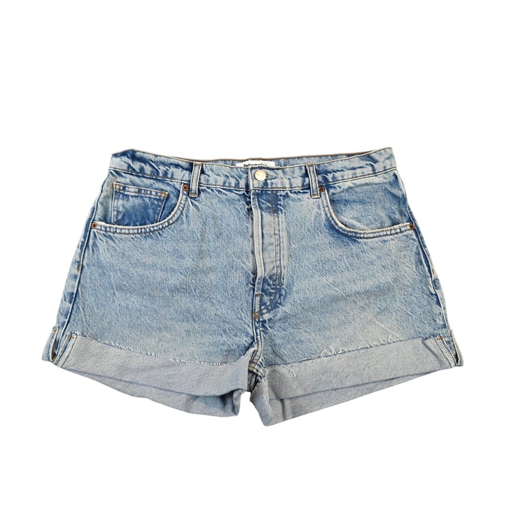 Reformation Charlie Cuffed Denim Jean Shorts Sloane Light Wash Cotton Blend 30